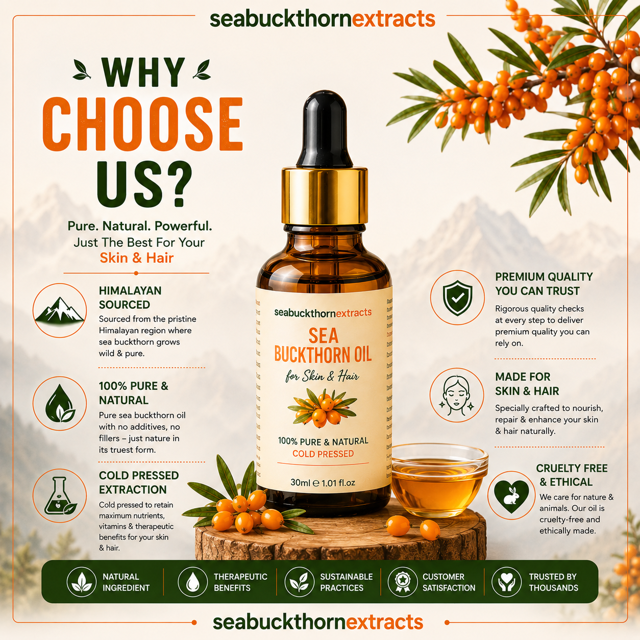 Himalayan Sea Buckthorn Oil for everyday skin hair and body nourishment