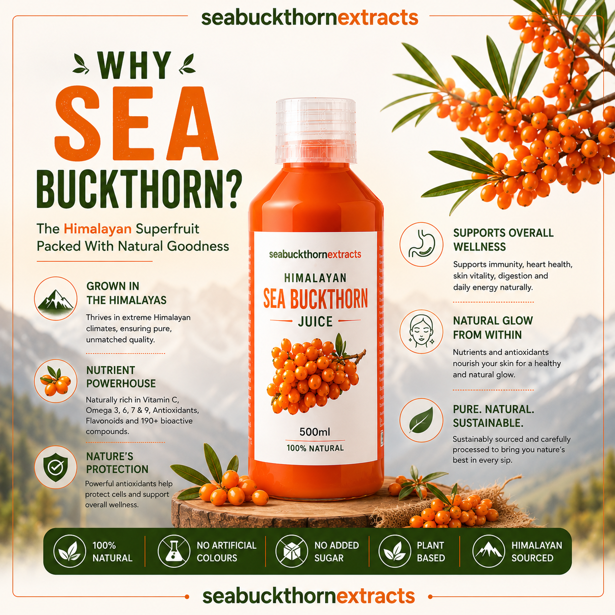 Sea Buckthorn Juice bottle by seabuckthornextracts with natural berry ingredients